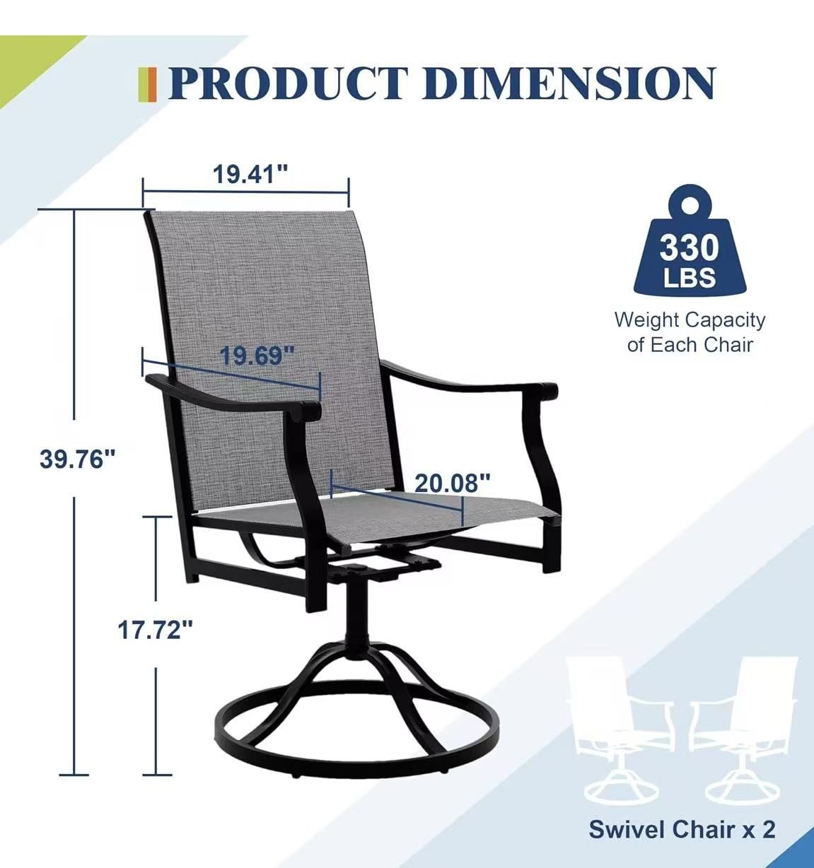 2 outdoor swivel dining chairs with breathable textilene backrest, swivel swing chairs for patio by the pool $ 