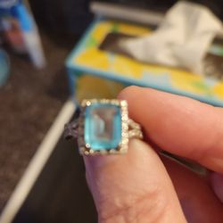 Size 7 Light Blue Stone Ring. 