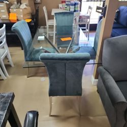 7 Pc Glam 5 Piece Glass Dining Set Huge SALE
