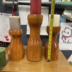 wooden candle holder set with candles