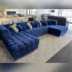 ARIANA BLUE VELVET DOUBLE CHAISE SECTIONAL