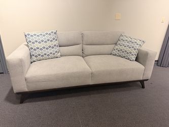 Light Grey Mid-Century Modern Sofa + 2 Pillows