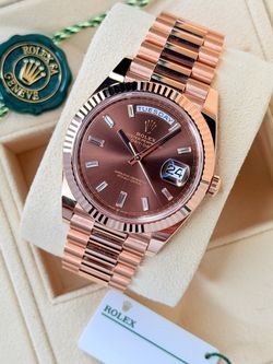 Rolex Day Date Rose Gold w/ Chocolate Baguette Diamonds Dial