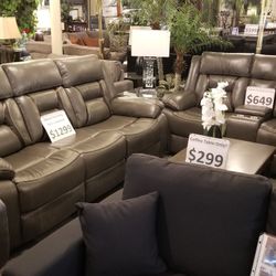 🔥 Brand New Grey Gel Leather Manual Reclining Sofa + Loveseat 2PCs Set