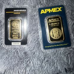 1oz .9999 pure Gold Bars, investment grade