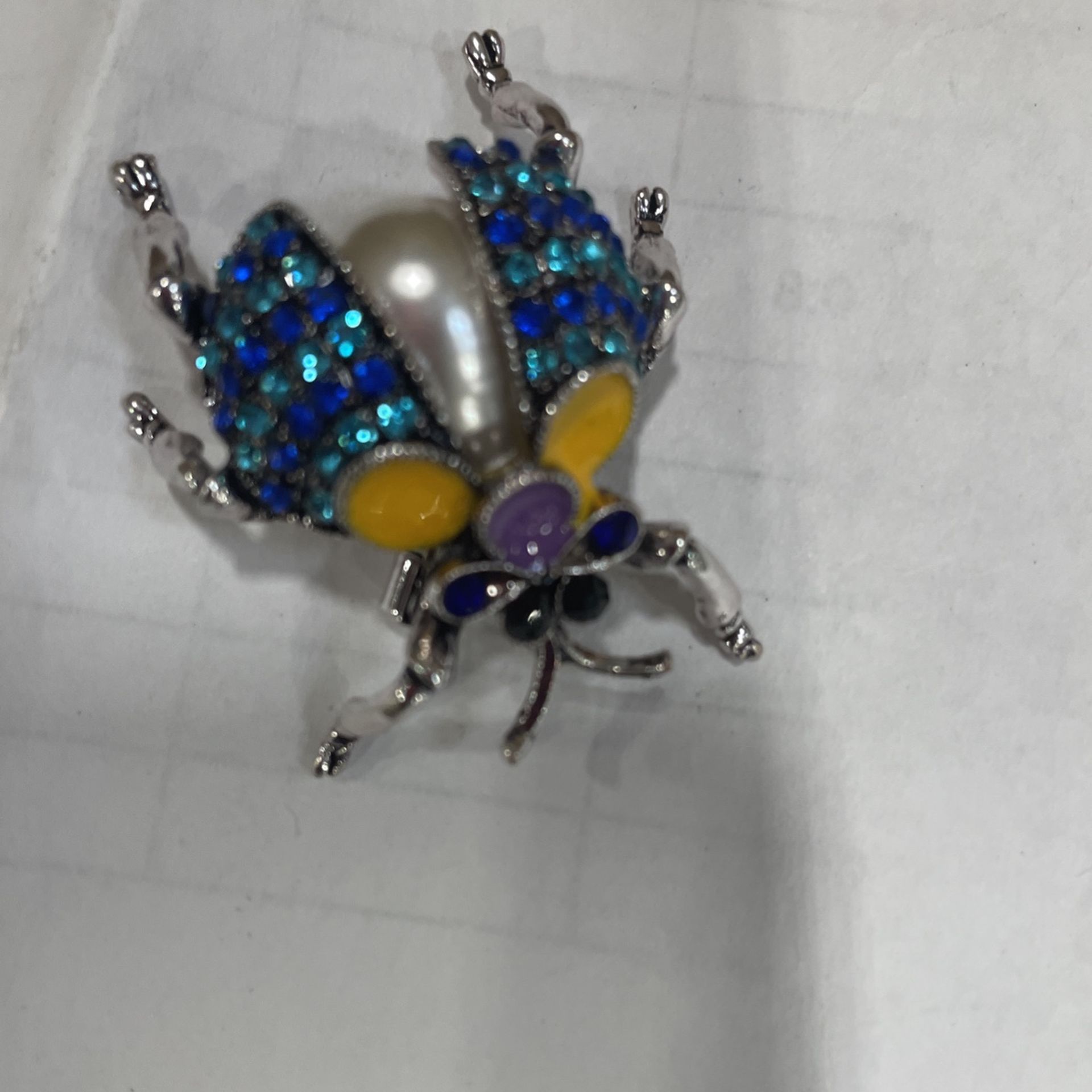 Rhinestone Pearl Bug Brooch