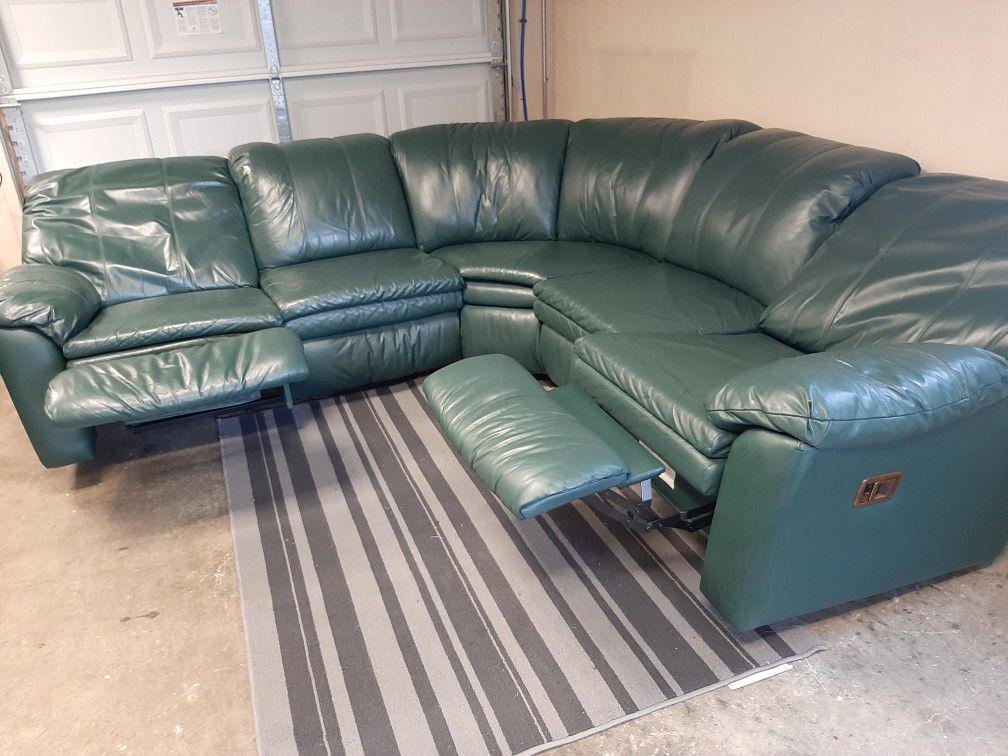 Beautiful Emerald green real leather sectional couch