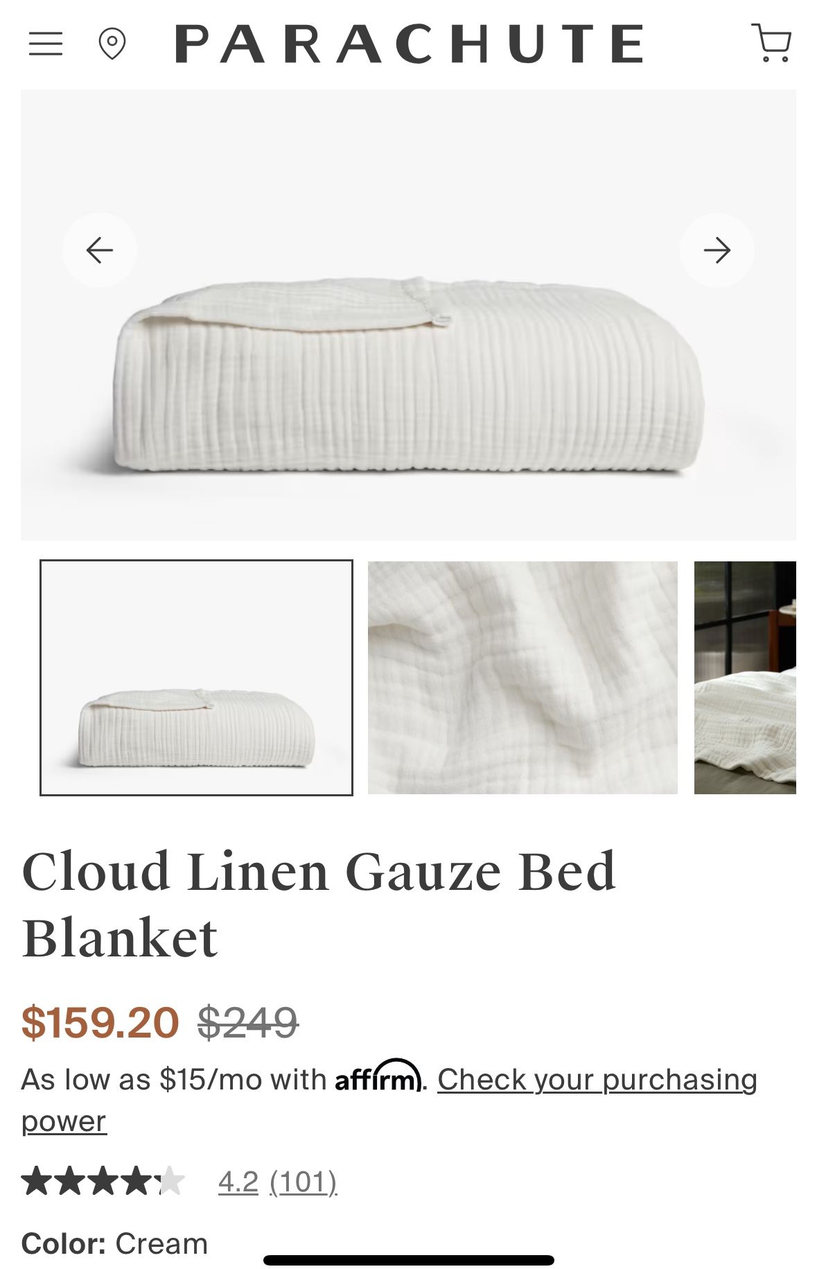 Parachute Home Cloud Linen Gauze Bed Blanket Cream King New With ORIGINAL packaging 
