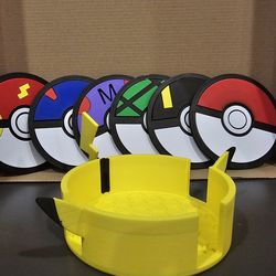 3d Pokeball coasters with Pikachu holder