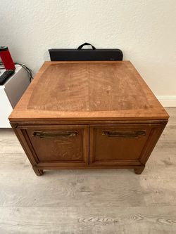 Vintage Wood End Table with Storage Cabinet