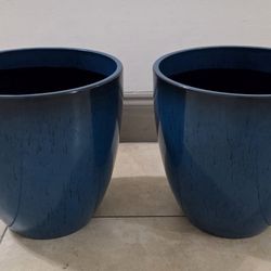 *** REDUCED *** PAIR of 12" (Diameter) Blue Resin Planters @ Lasting Creations