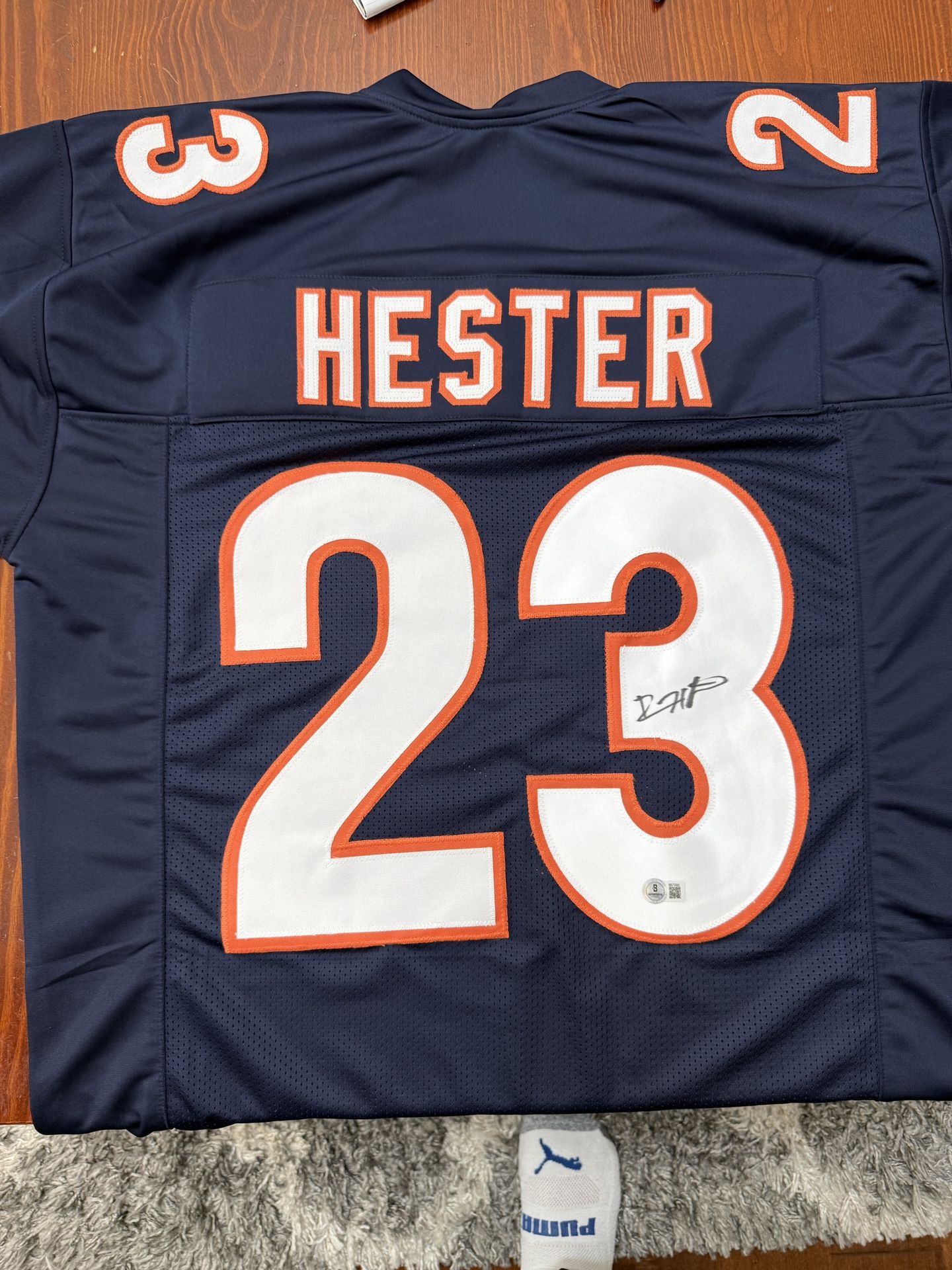 DEVIN HESTER SIGNED AUTO CHICAGO BEARS CUSTOM NAVY BLUE JERSEY BECKETT BAS