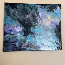 ✨ Hand-Painted Abstract Canvas – 8x10 | Modern Blue & Iridescent Wall Art