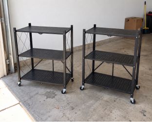 3-Tier Folding Metal Shelf with Wheels