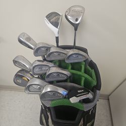 Golf clubs with Sun Mountain bag
