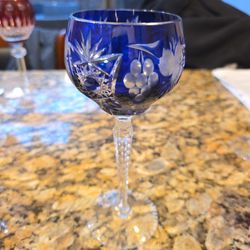 Cobalt Blue "Traube" by Nachtmann German Cut to Clear Crystal Hock Wine Glass