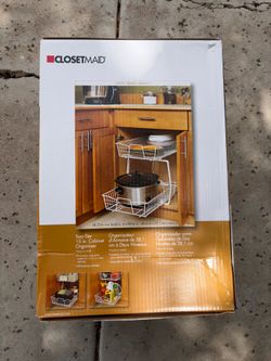 ClosetMaid 2 Tier 15 in Cabinet Organizer White Pull Out Sliding Wire Basket 3609