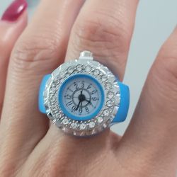 Blue diamond face women's girl's Quartz ring watch Gift