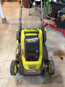 Ryobi 40V hp brushless-20”-cordless-battery-push lawnmower + 6AH battery-charger-clipping bag
