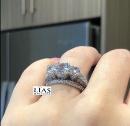 New 18k white gold filled with lab created diamonds wedding ring set