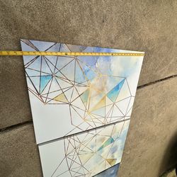 Geometric Marble and Gold Accents Canvas Wrapped Wall Art Oil Painting Print Set of 3