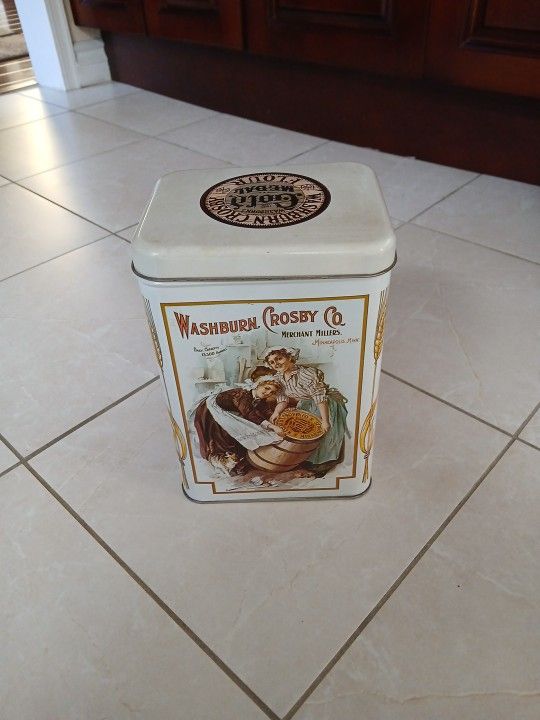 Vintage Washburn Crosby Co. Gold Metal Flour Collectible Tin