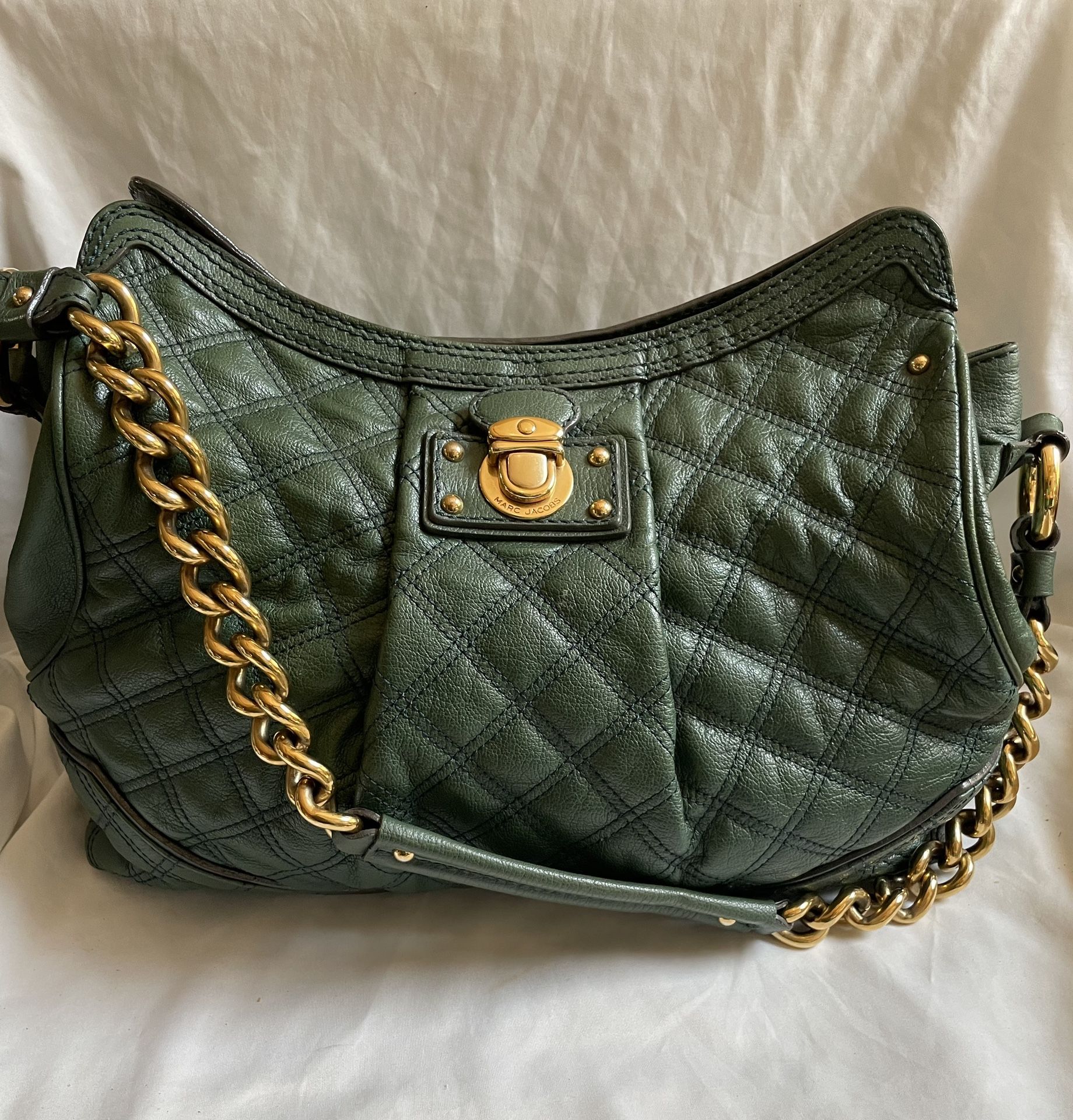 Marc Jacobs Quilted Leather Shoulder Bag - Stam Old Green with Gold Chain