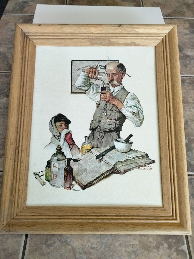 Norman Rockwell "Pharmacist" Replica Painting 14x17-in, Good Condition