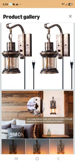 Rustic Wall Light, 2-in-1 Oil Rubbed Bronze Vintage Wall Light Fixtures Plug in Industrial Glass Shade Lantern Lighting Retro Lamp Metal Wall Sconce
