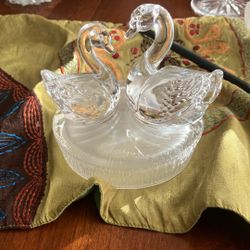 Italian Heavy Lead Crystal Swans 