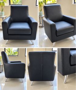 Modern Black Leather Armchair with Chrome Legs – Good Condition