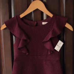 (NEW) (1 AVAILABLE) GIRL’S ZENZI BURGUNDY RUFFLE SLEEVE DRESS - SIZE: SMALL (6/6X) (MSRP: $25)