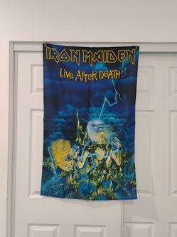 Iron maiden banner and action figure, and band patches