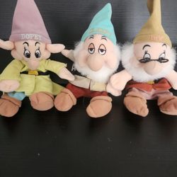 Vintage Disney Store Dwarfs, 8" Plushes, Lot of 3, price for all