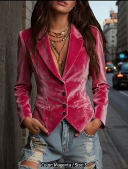 Magenta Single Breasted Velvet Blazer Size Small