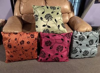 Multi-Color Floral Leaf Print 24x24 Decorative Throw Pillow Couch Cushions (4)