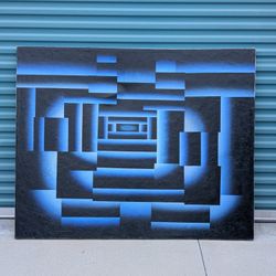 Large Vintage Mid Century Geometric Op Framed Art Painting
