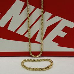 18k Gold Plated Rope Chain & Bracelet 