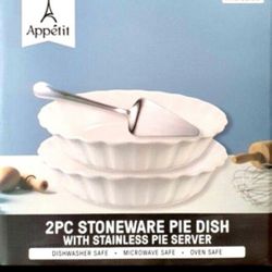 New! Appetit 2 Pc Stoneware Pie Dish Set