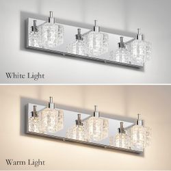 Ralbay Modern Crystal Vanity Light 3 Lights LED Modern Chrome Vanity Light Bathroom Fixtures Over Mirror Modern Crystal Chrome Bath Light Fixtures Chr