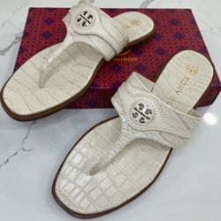 Tory Burch - Thong Welt Soft Croc Emboss - New Cream (Off White / Ivory) - Sizes 8 Or 9
