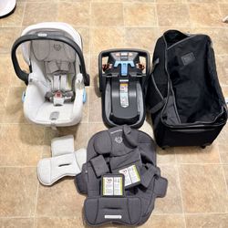 UPPAbaby Mesa Infant Car Seat, Base, Travel Bag, Infant Inserts, and additional set of fabric
