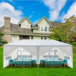 10×20 FT White Party Tent, Waterproof Outdoor Wedding Canopy with 6 Removable Sidewalls, Heavy Duty Gazebo Shelter for Patio, BBQ, Graduation & Events