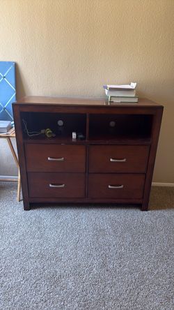 Dark Wood Dresser with Open Shelves