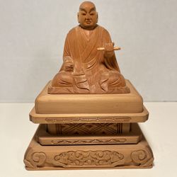 Vintage Japanese Nichiren Shonin Buddhist Monk Hand Carved Wooden Statue