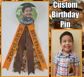 Birthday button/ribbon. Any theme