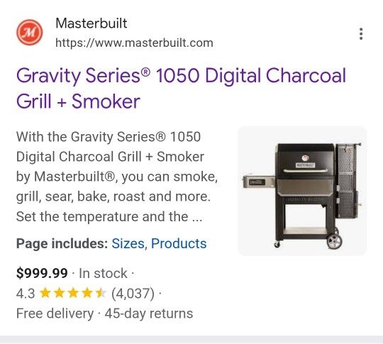 Masterbuilt 1050 Gravity Charcoal Grill BBQ Smoker