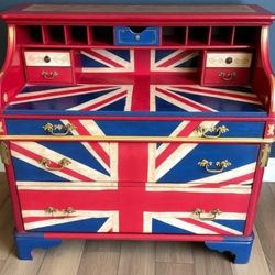 Custom Order Option: Antique Roll-Top Writer's Desk Retro World Flags Country Art, Vintage Home Office Decor Receptionist, Patriotism