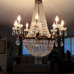 Brass And Lead Crystal Chandelier 