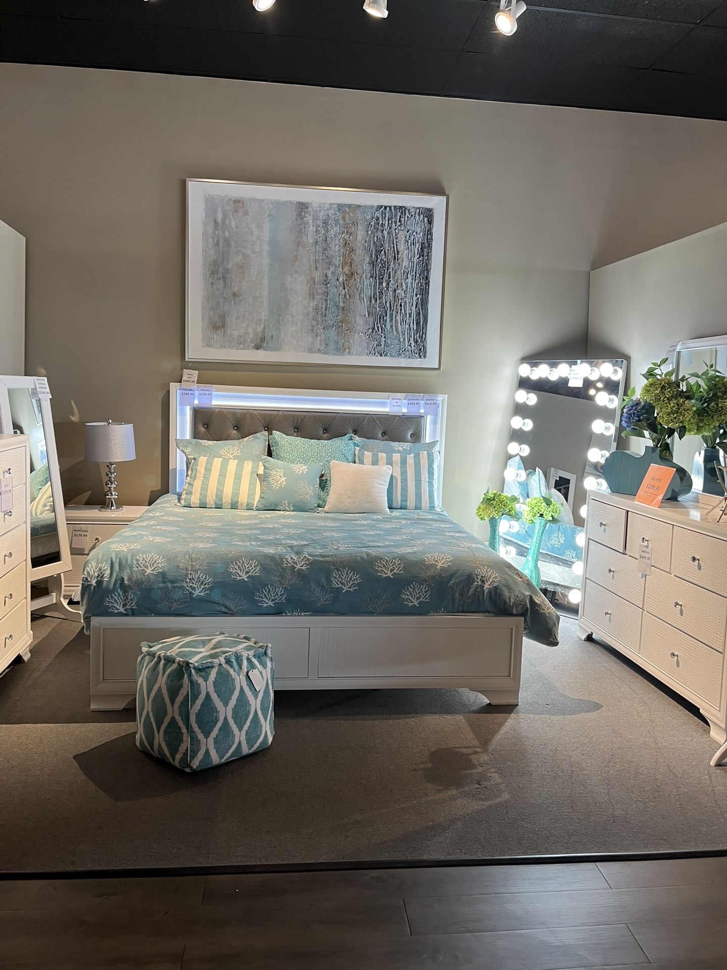 King Bed, Dresser, Mirror And Nightstand